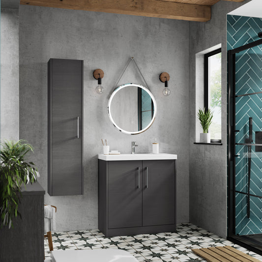 Hudson Reed Juno 500mm Floor Standing Graphite Grey Woodgrain Vanity & 1 Tap Hole Basin