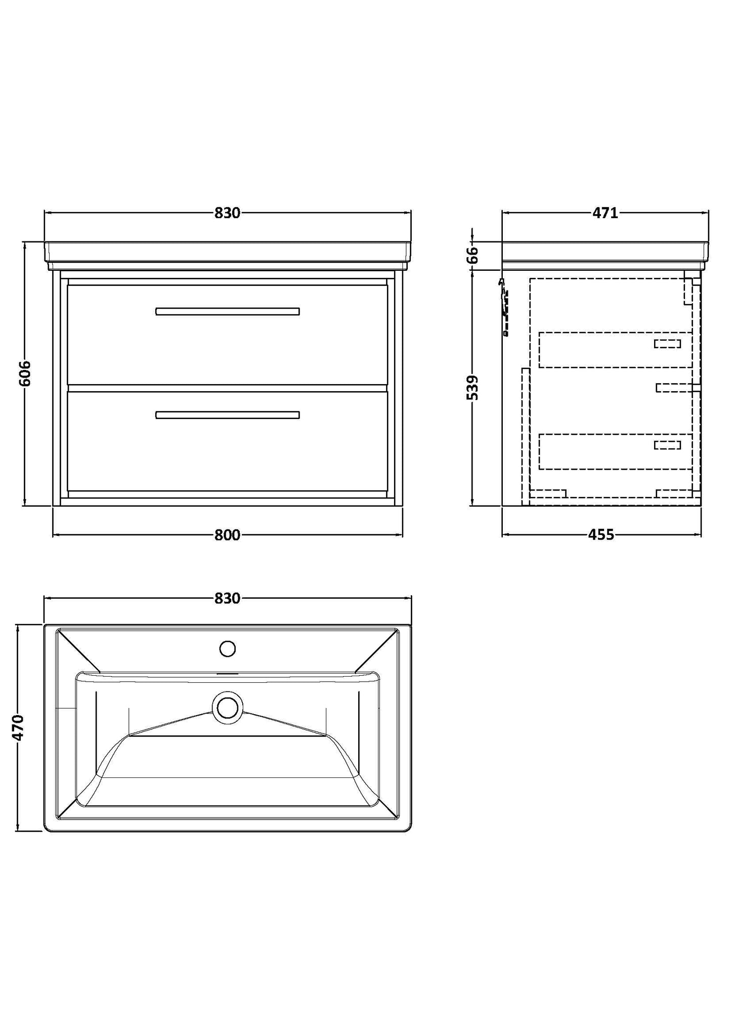 Lille 800mm Wall Hung 2-Drawer Vanity with Basin - 1 Tap Hole