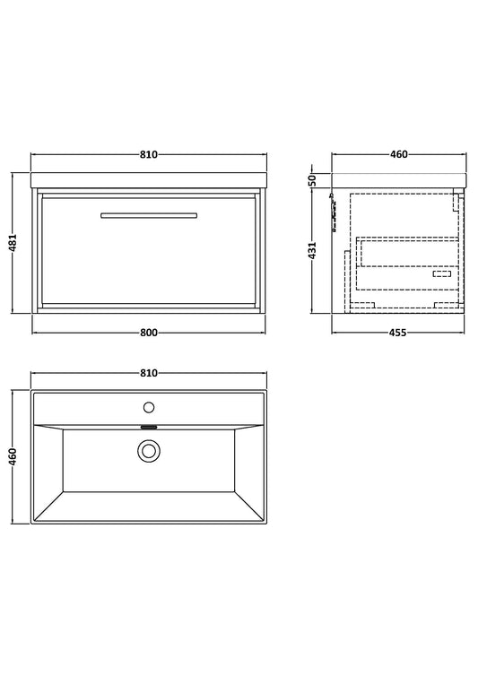 Lille 800mm Wall Hung Single Drawer Vanity with Basin - 1 Tap Hole