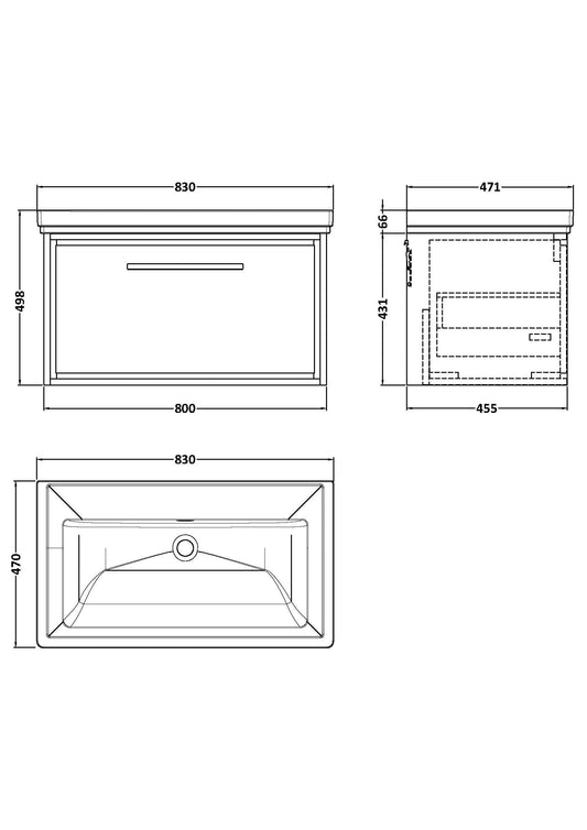 Hudson Reed Lille 800mm Bleached Oak Wall Hung Soft Close Single Drawer Vanity Unit with Basin