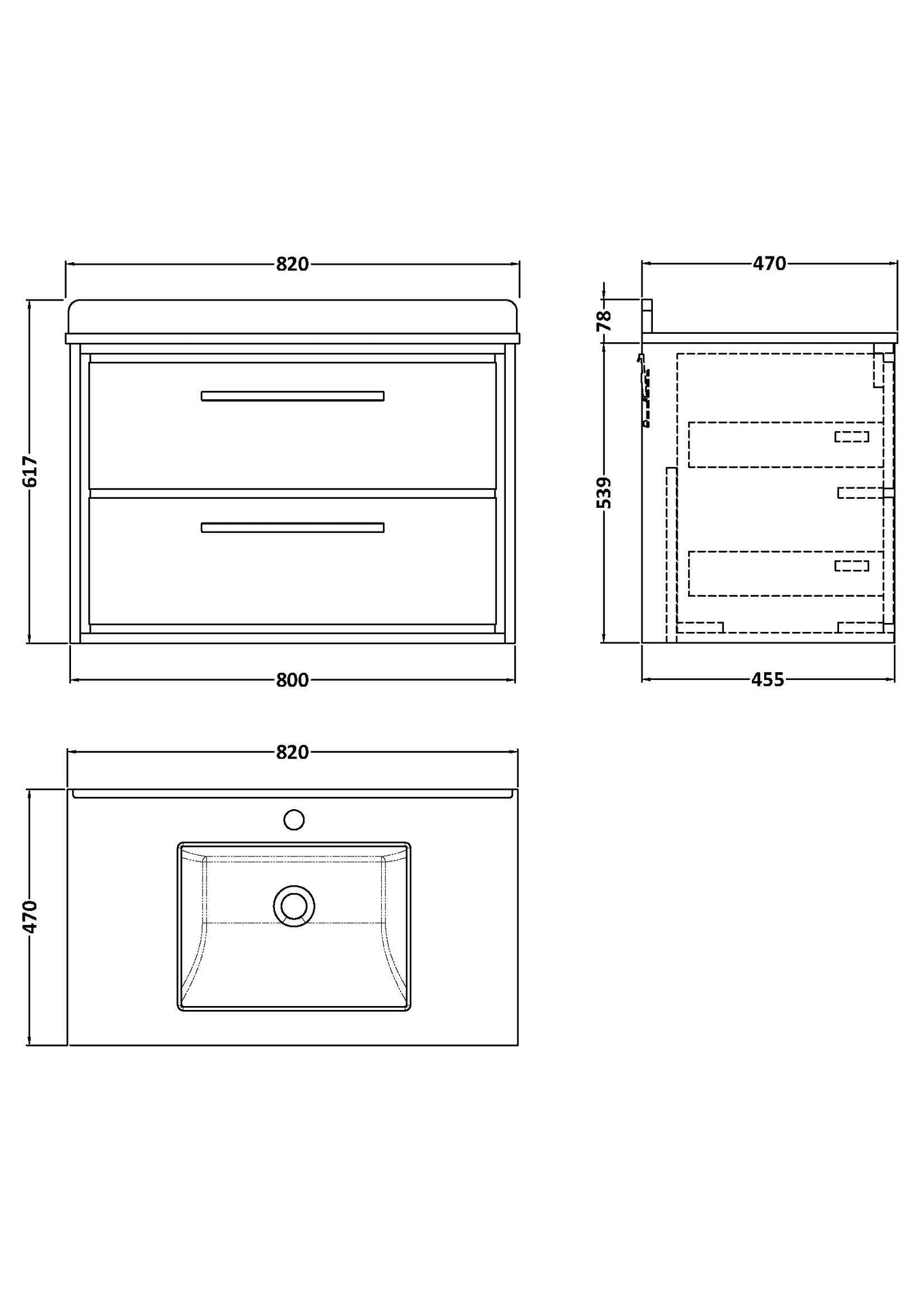 Lille 800mm Wall Hung 2-Drawer Vanity with Marble Worktop Basin
