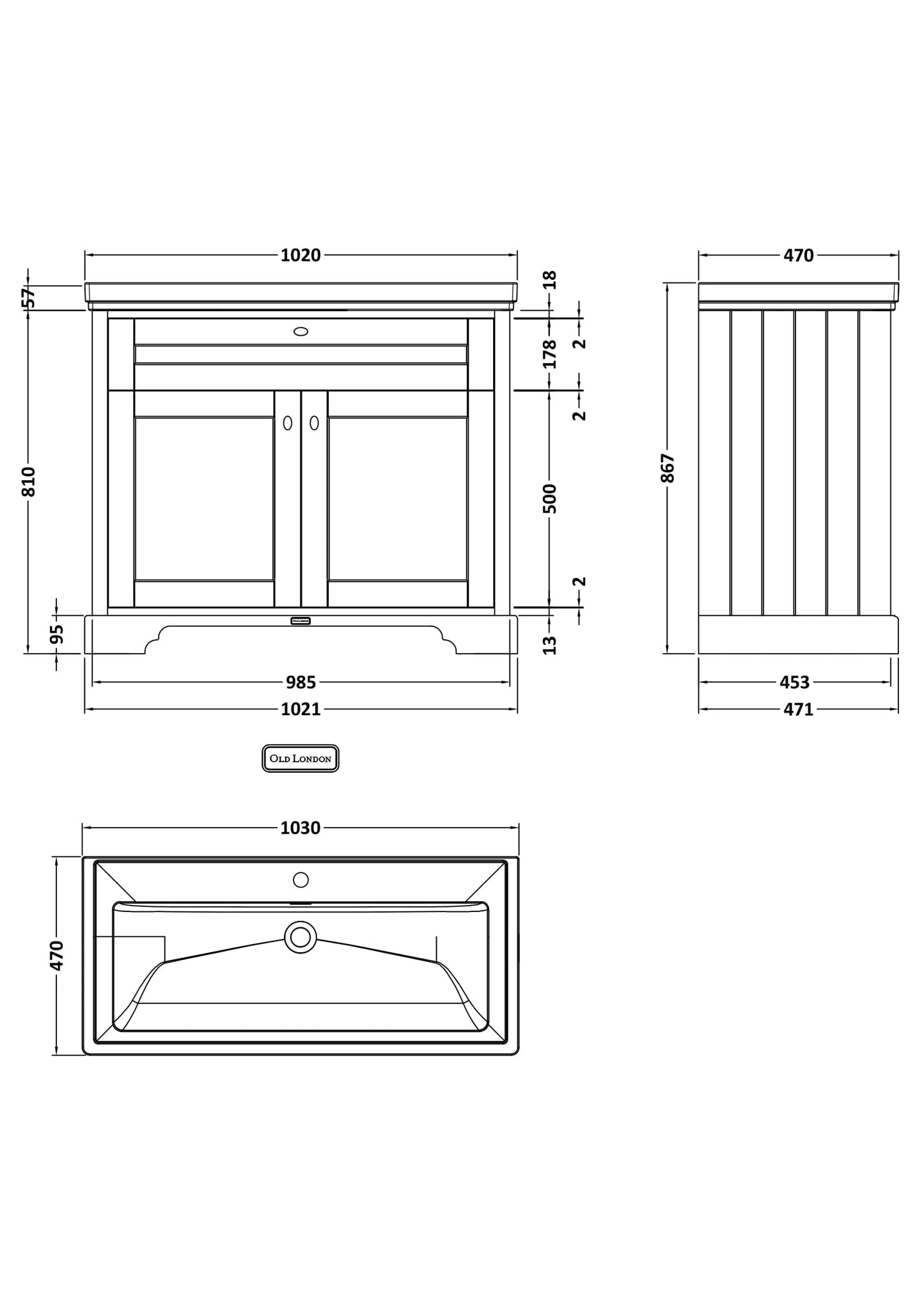 Hudson Reed Old London 1000mm Timeless Sand Floor Standing Vanity Unit With Fireclay Basin