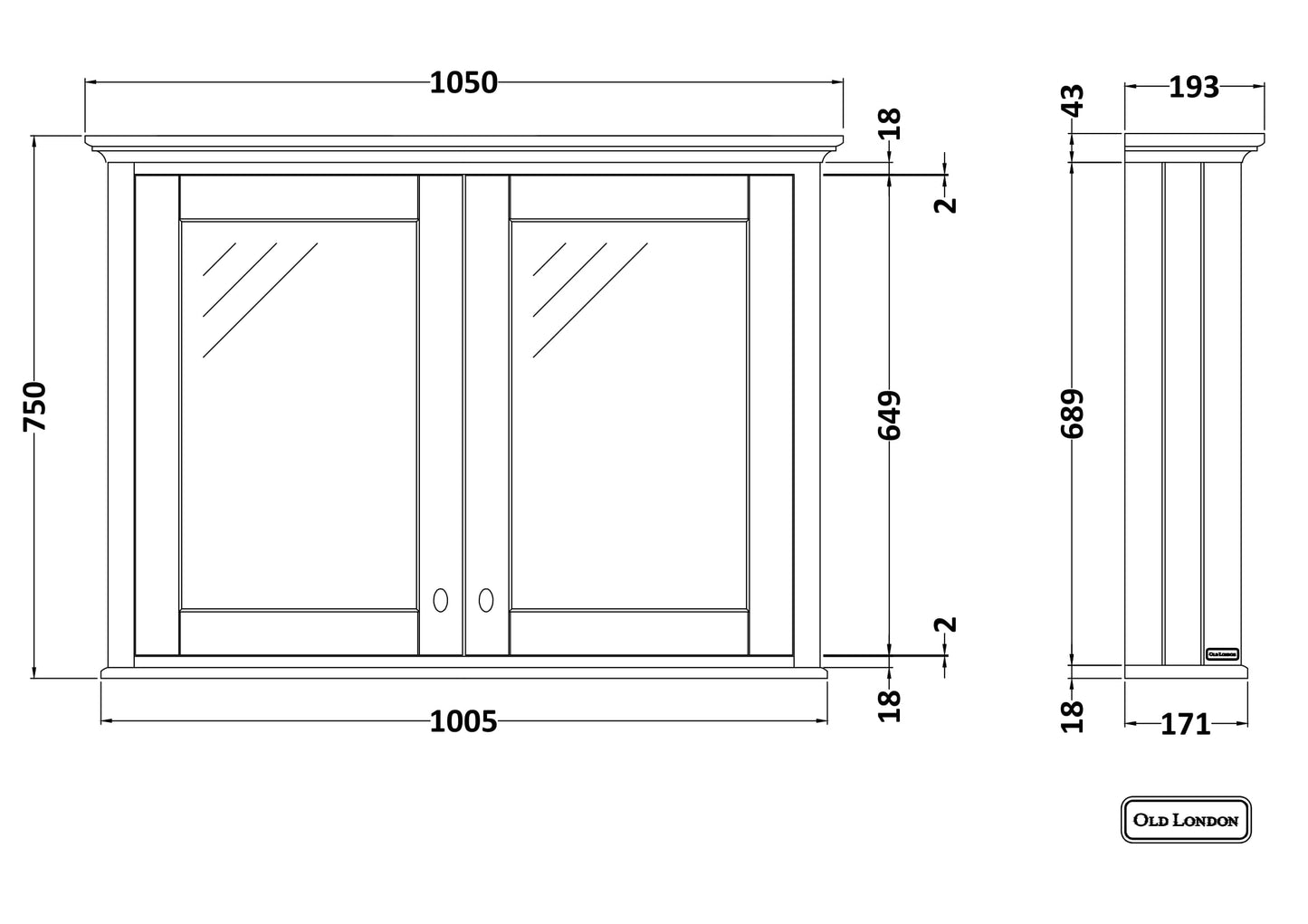 Hudson Reed Old London 1050mm 2 Door Hunter Green Wall Hung Mirror Cabinet With Handles