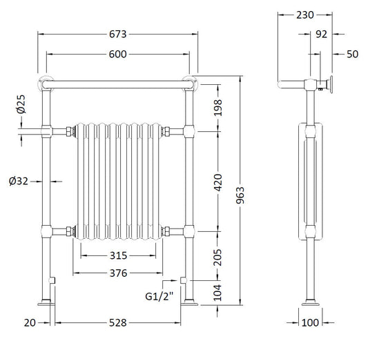 Harrow Traditional Radiator 965 x 673mm