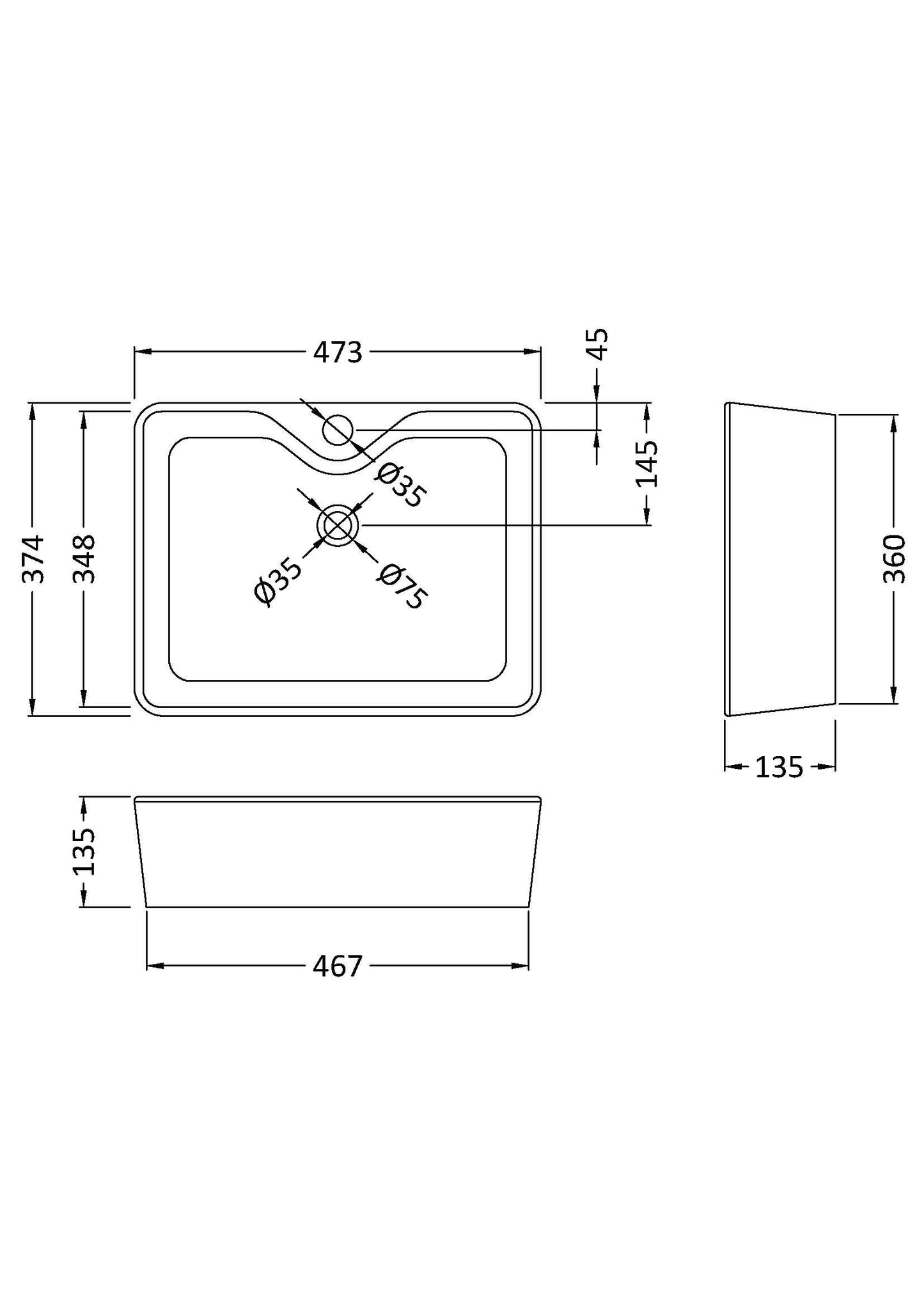 Rectangular Vessel 485 x 374 x 135mm