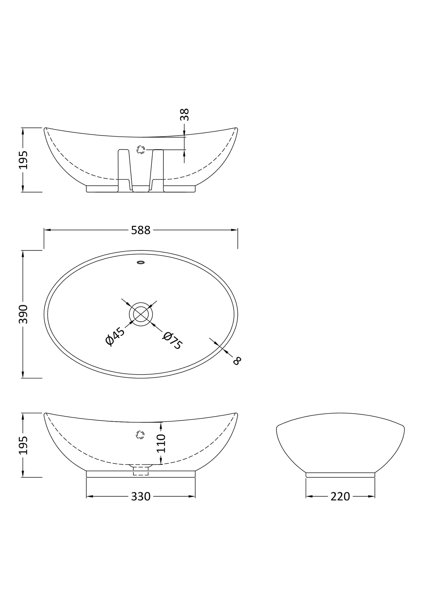 Oval Vessel 588 x 390 x 195mm