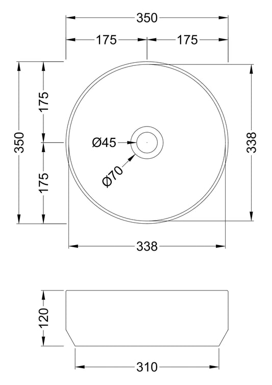 Luxe Round Vessel 350 x 350 x 120mm