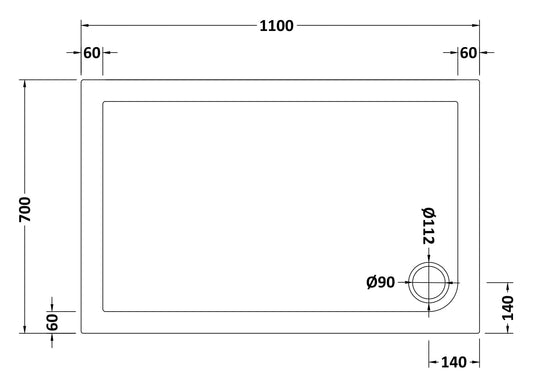 Slip Resistant Rectangular Slimline Shower Tray 1100 x 700mm