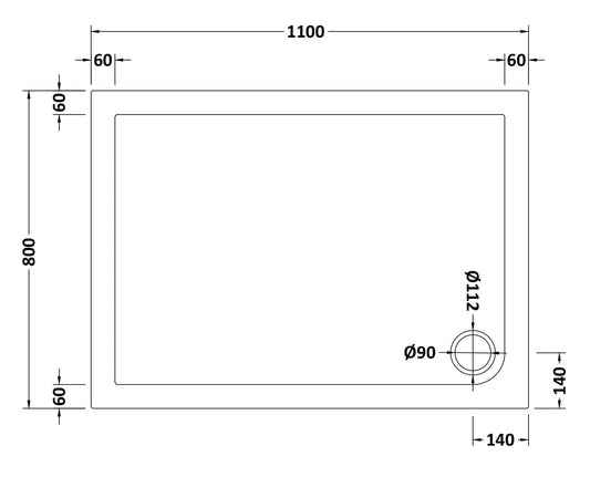 Slip Resistant Rectangular Slimline Shower Tray 1100 x 800mm