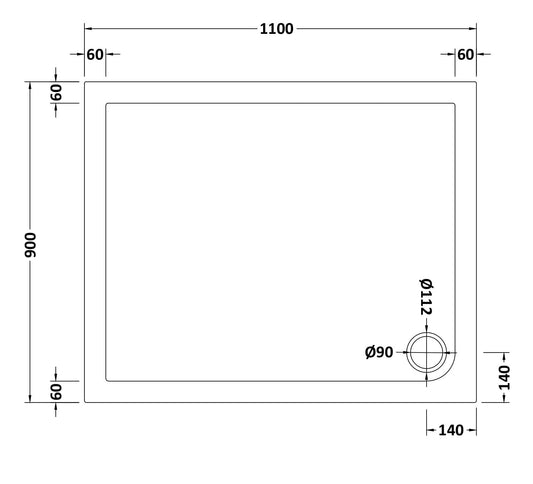 Slip Resistant Rectangular Slimline Shower Tray 1100 x 900mm