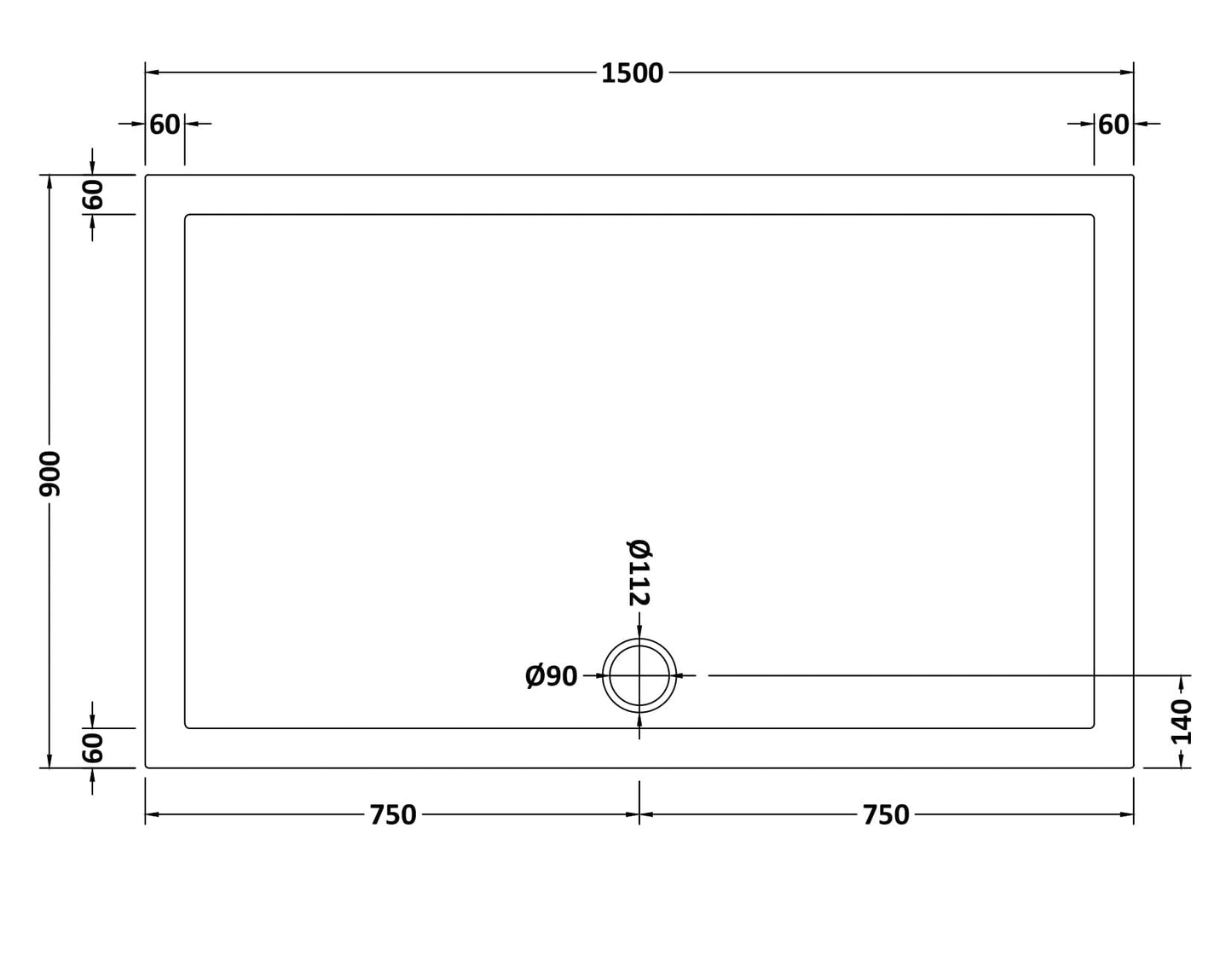 Slip Resistant Rectangular Slimline Shower Tray 1500 x 900mm