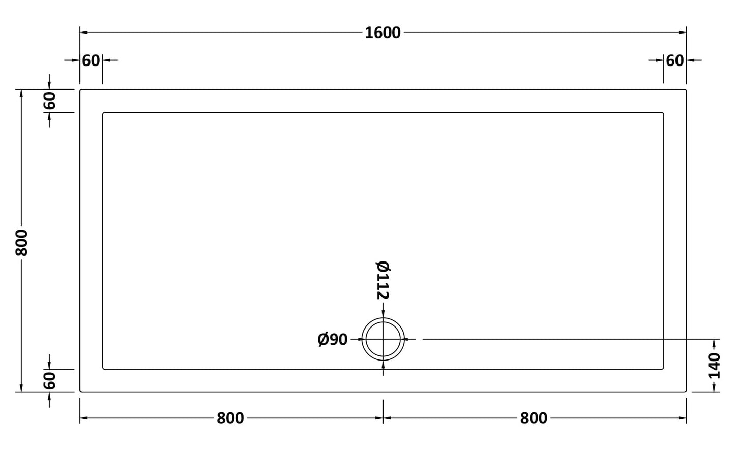 Slip Resistant Rectangular Slimline Shower Tray 1600 x 800mm