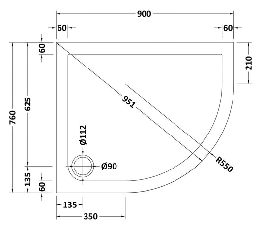 Slip Resistant Offset Quadrant Slimline Shower Tray Right Hand 900 x 760mm