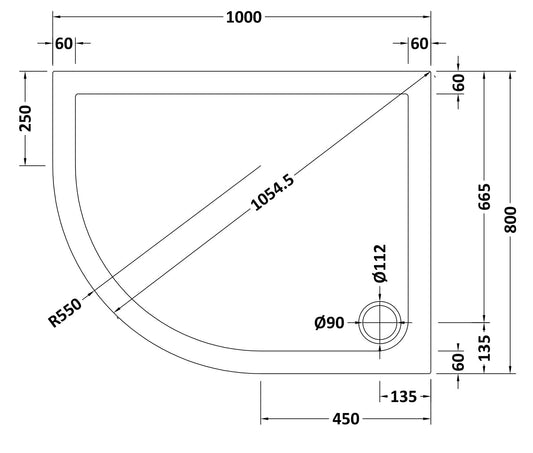 Slip Resistant Offset Quadrant Slimline Shower Tray Left Hand 1000 x 800mm