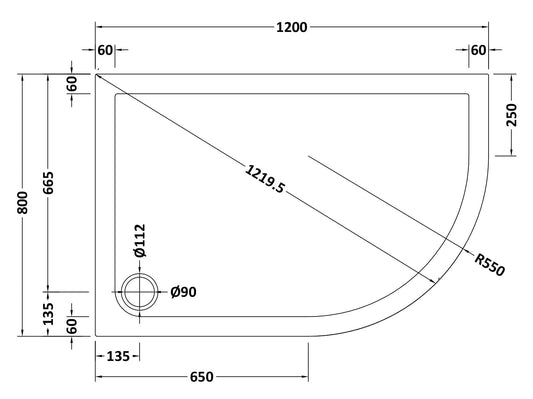 Slip Resistant Offset Quadrant Slimline Shower Tray Right Hand 1200 x 800mm