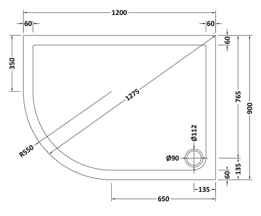 Slip Resistant Offset Quadrant Slimline Shower Tray Left Hand 1200 x 900mm