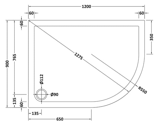 Slip Resistant Offset Quadrant Slimline Shower Tray Right Hand 1200 x 900mm