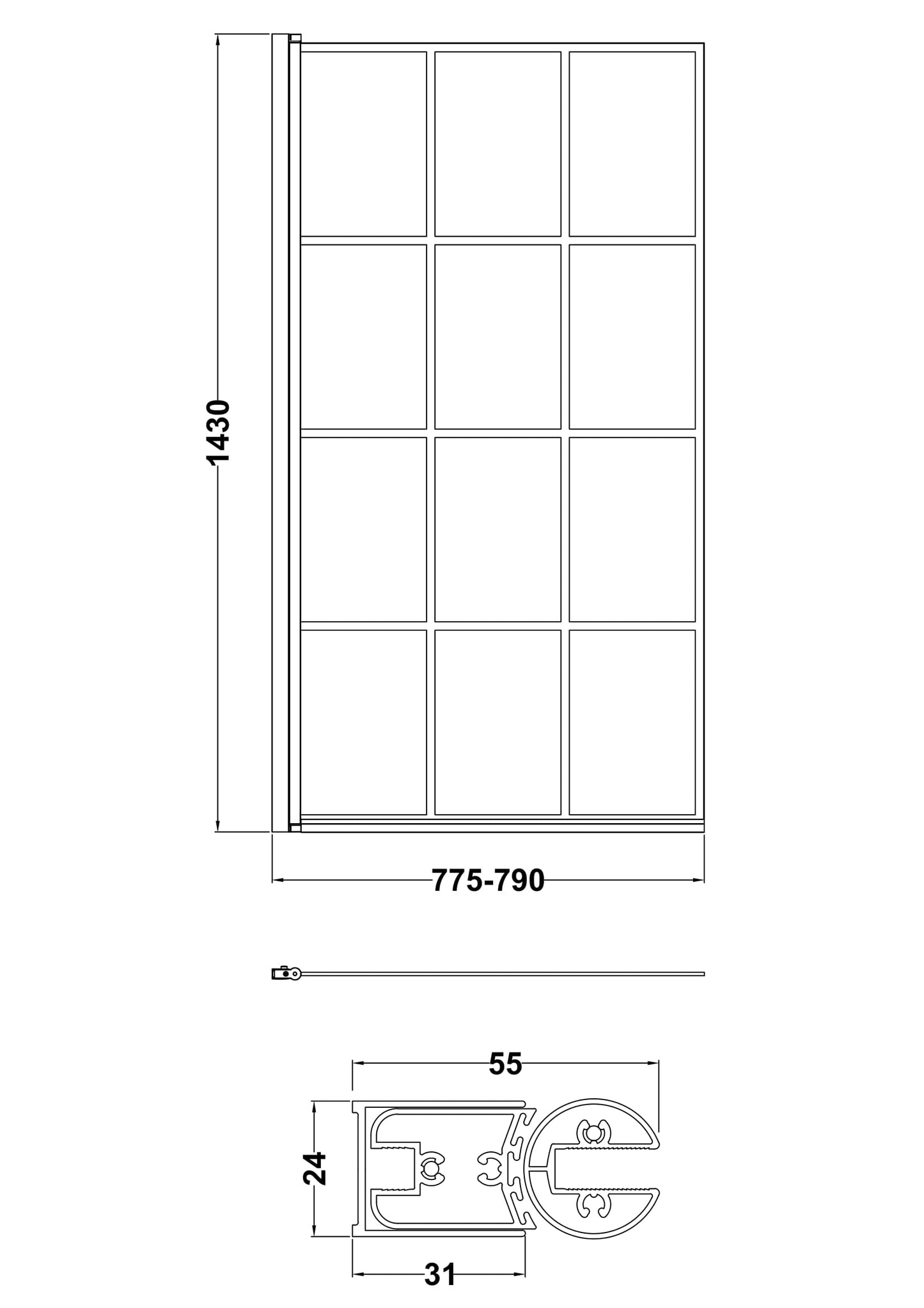 Square Black Framed Bath Screen