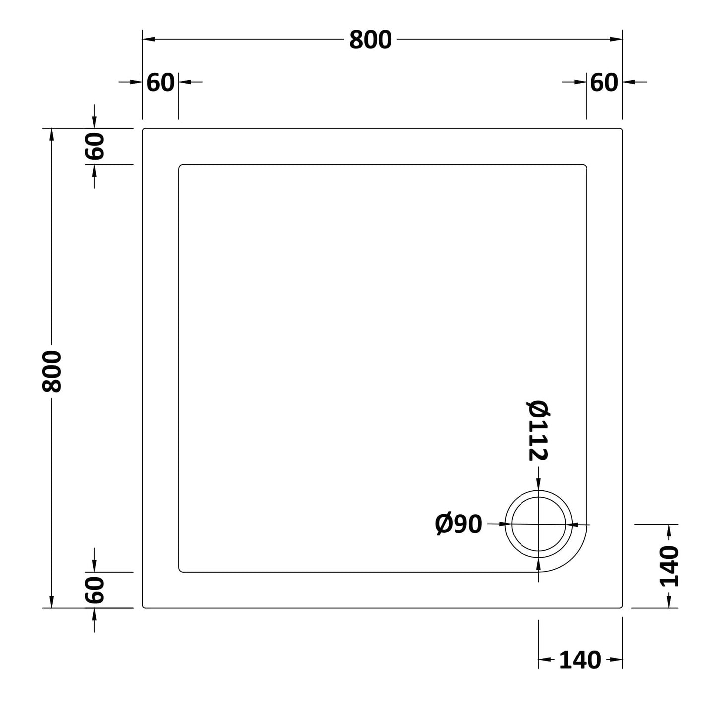 Square Slimline Shower Tray 800 x 800mm