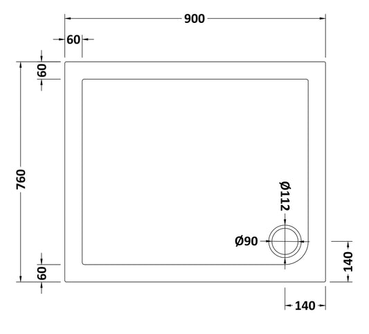 Rectangular Slimline Shower Tray 900 x 760mm