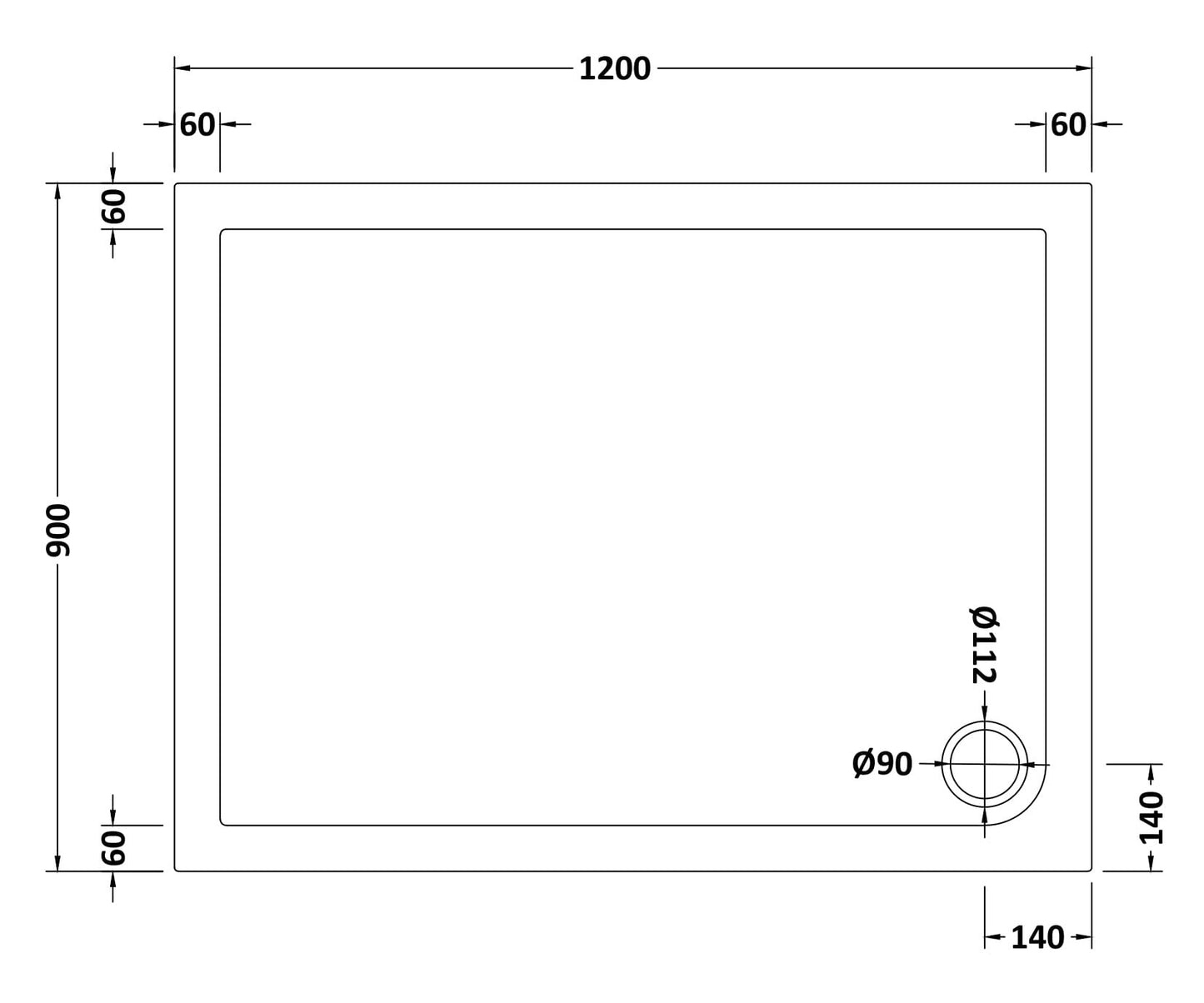 Rectangular Slimline Shower Tray 1200 x 900mm