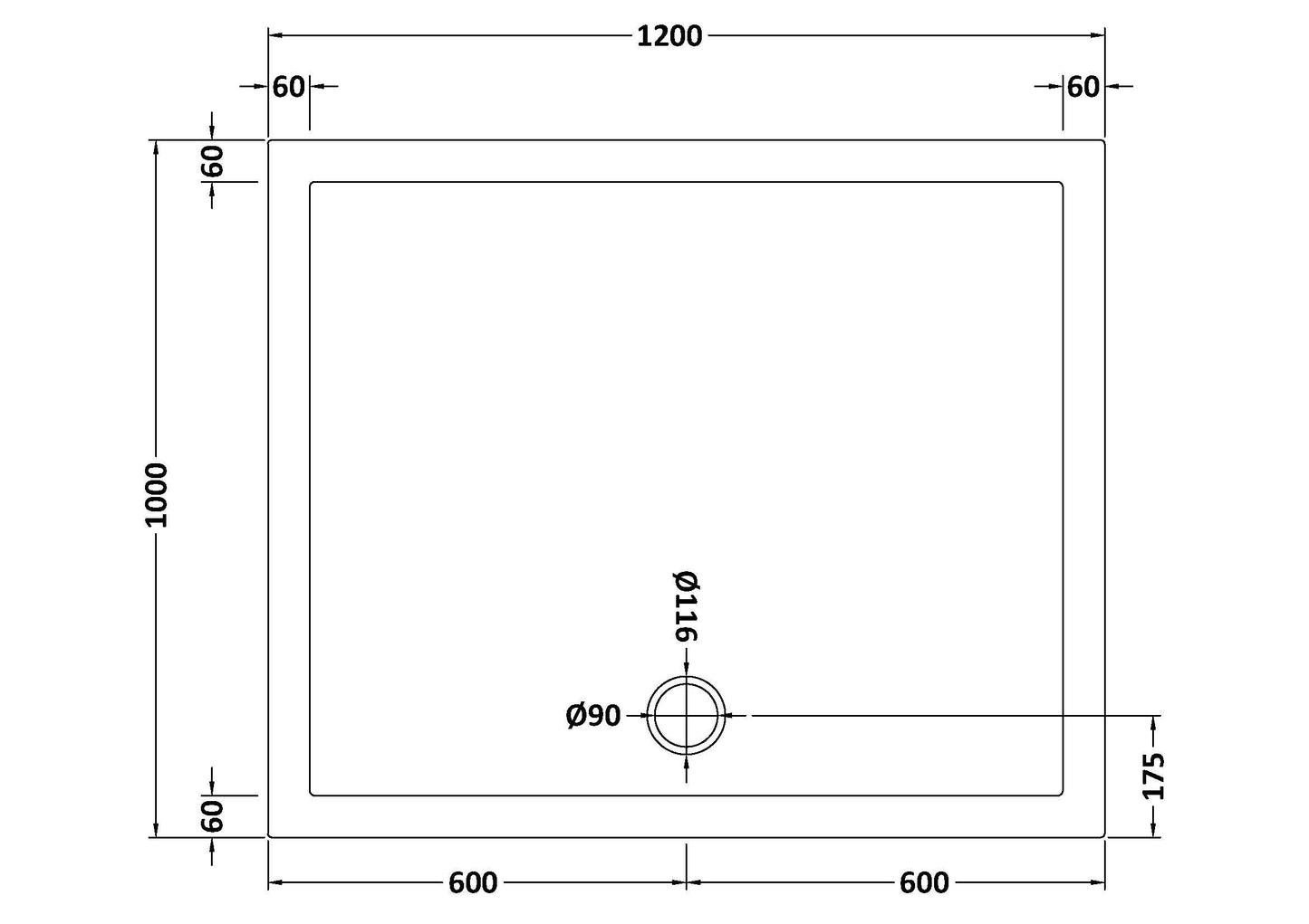 Rectangular Slimline shower tray 1200 x 1000mm