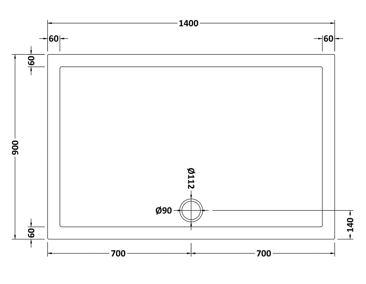 Rectangular Slimline Shower Tray 1400 x 900mm