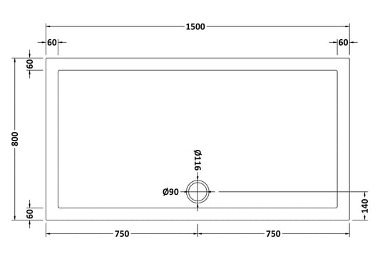 Rectangular Slimline Shower Tray 1500 x 800mm