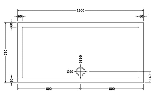 Rectangular Slimline Shower Tray 1600 x 760mm