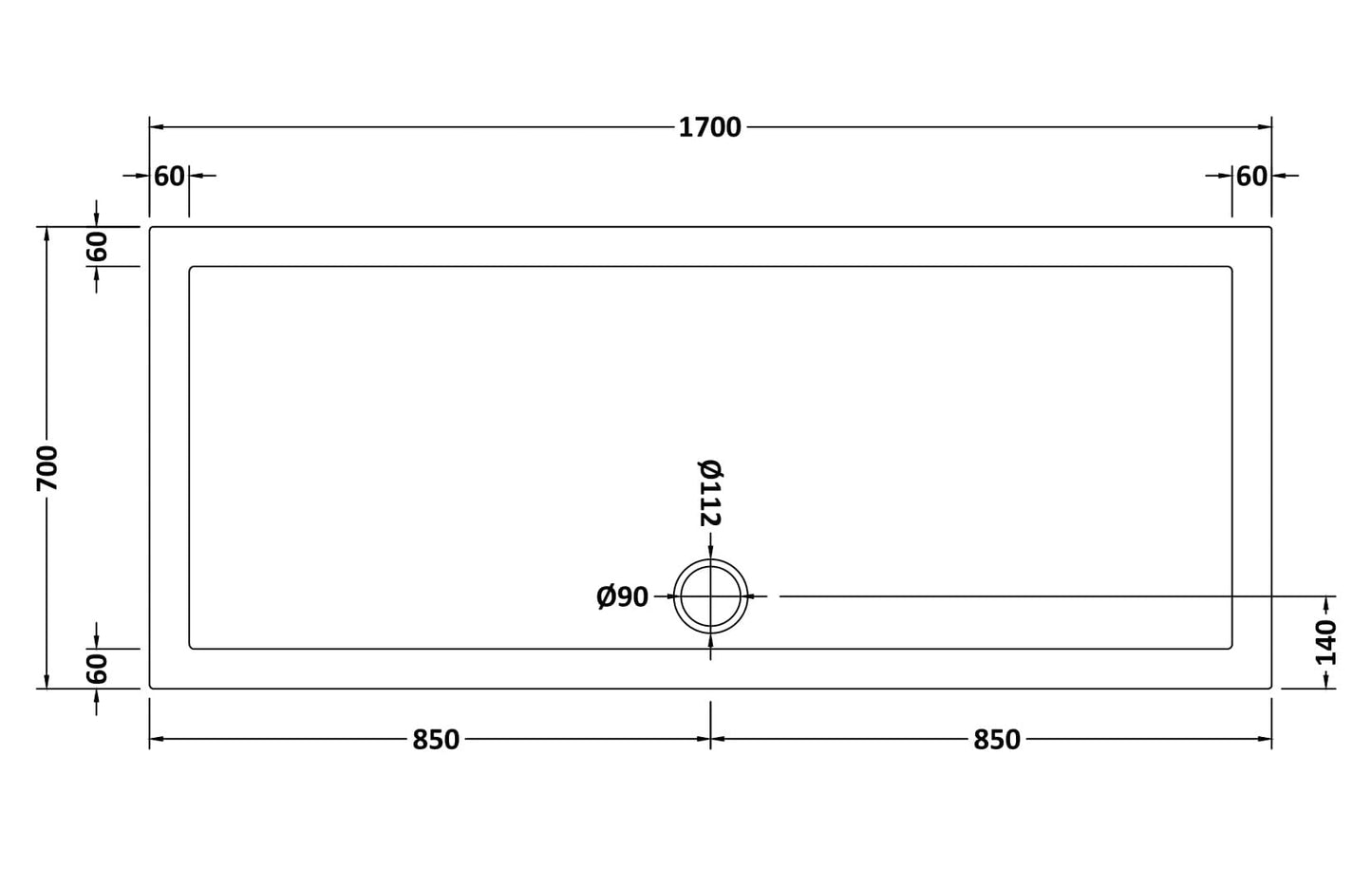 Rectangular Slimline Shower Tray 1700 x 700mm
