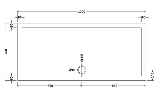 Rectangular Slimline Shower Tray 1700 x 760mm
