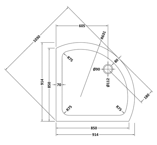 Single Entry Slimline Shower Tray 914 x 914mm