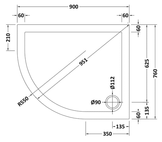 Offset Quadrant Slimline Shower Tray Left Hand 900 x 760mm