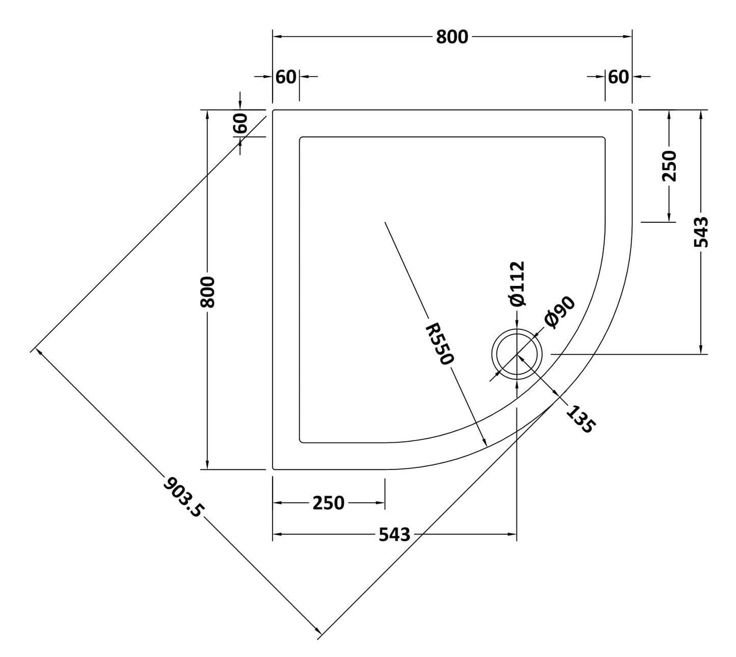 Quadrant Slimline Shower Tray 800 x 800mm
