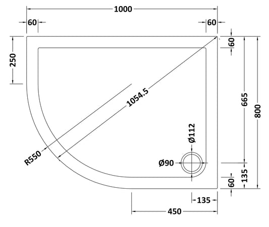 Offset Quadrant Slimline Shower Tray Left Hand 1000 x 800mm