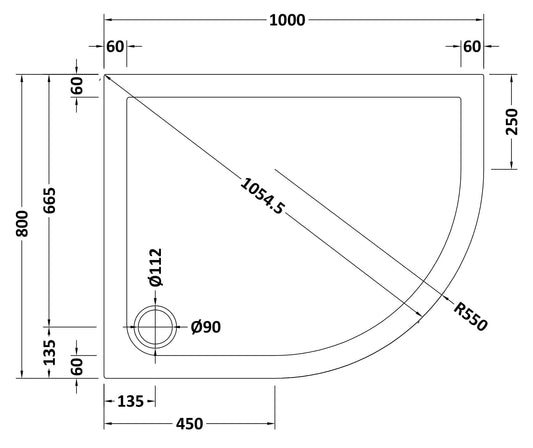 Offset Quadrant Slimline Shower Tray Right Hand 1000 x 800mm