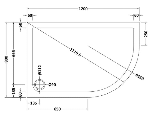 Offset Quadrant Slimline Shower Tray Right Hand 1200 x 800mm