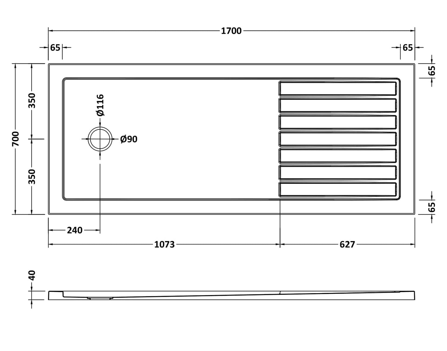 Rectangular Walk-In Slimline Shower Tray 1700 x 700mm
