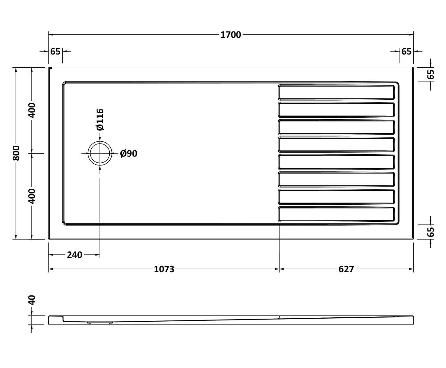 Rectangular Walk-In Slimline Shower Tray 1700 x 800mm