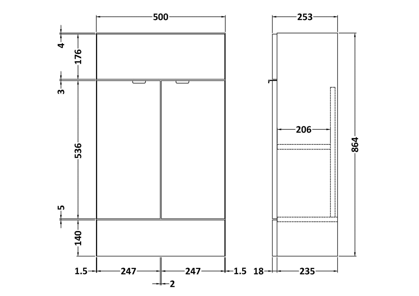 Fusion Fitted Floor Standing 2 Door Vanity Unit Compact 500mm