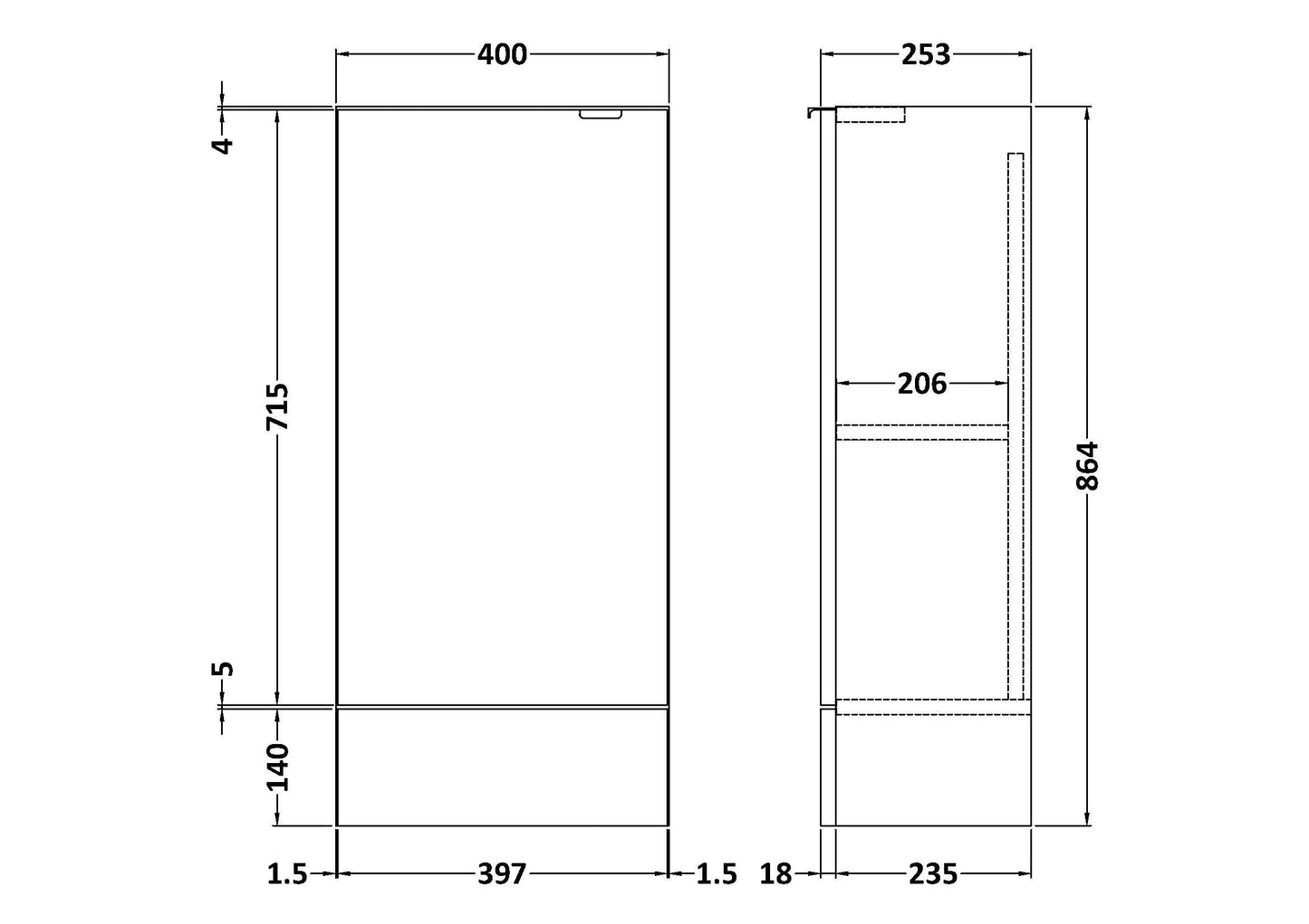 Hudson Reed Fusion 400mm 1 Door Graphite Grey Woodgrain Compact Floor Standing Base Unit With Handles