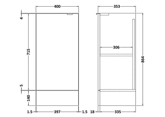 Hudson Reed Fusion 400mm 1 Door Graphite Grey Woodgrain Floor Standing Base Unit With Handles