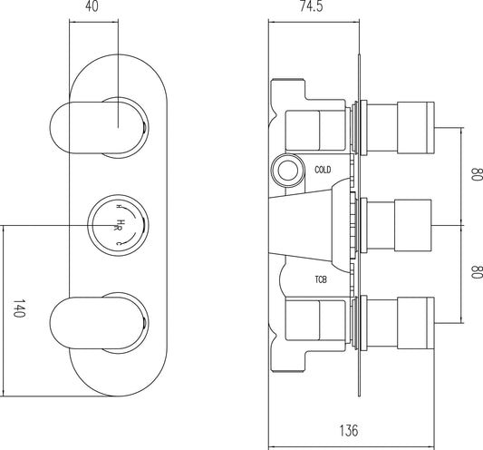 Reign Triple Thermostatic Shower Valve With Diverter