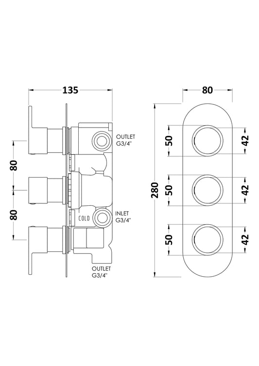 Round Valves Triple Valve with Diverter