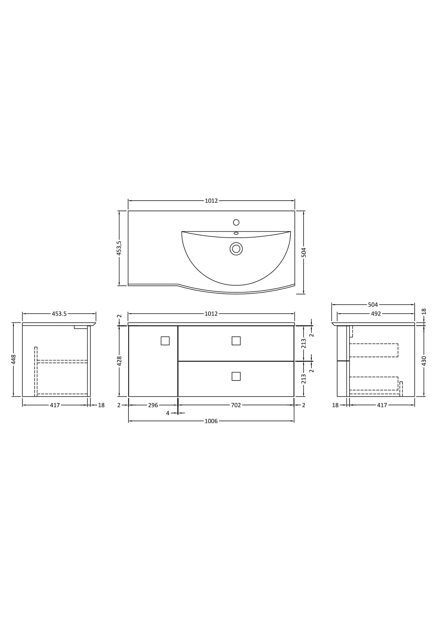 Hudson Reed Sarenna 1000mm Moon White Wall Hung Right Hand 2 Drawer 1 Door Vanity Unit with Basin