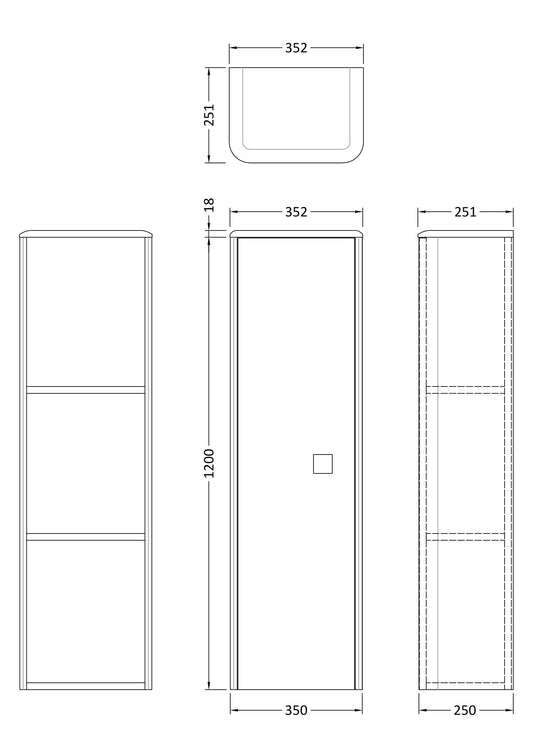 Hudson Reed Sarenna 350mm 1 Door Dove Grey Wall Hung Tall Cabinet With Handles