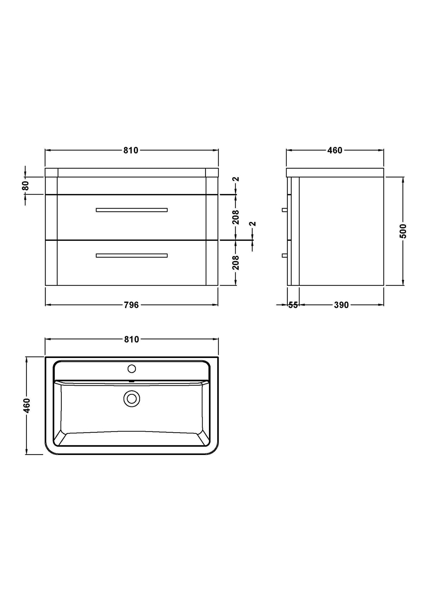 Hudson Reed Solar 800mm Wall Hung Vanity Unit With Ceramic Basin