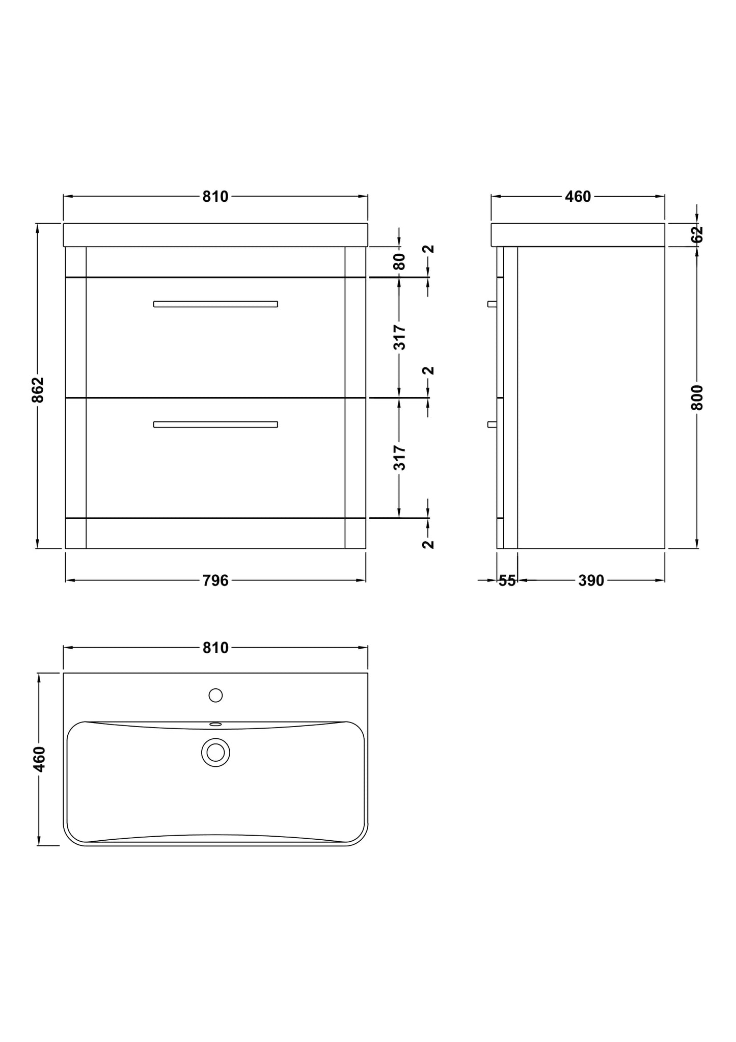 Hudson Reed Solar 800mm Floor Standing Vanity Unit With Ceramic Basin