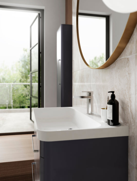 Hudson Reed Solar 600mm Indigo Blue Wall Hung 2 Drawer Vanity Unit With Ceramic Basin