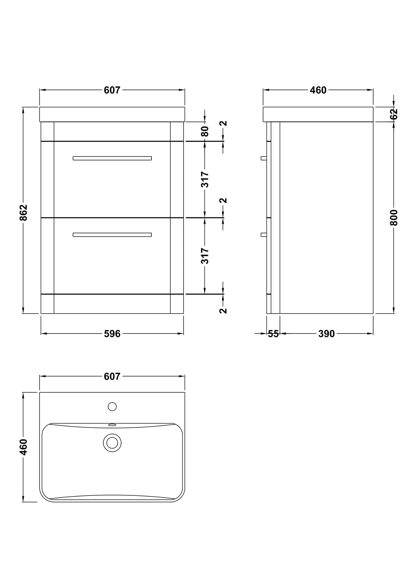 Hudson Reed Solar 600mm Fern Green Floor Standing 2-Drawer Vanity Unit With Ceramic Basin